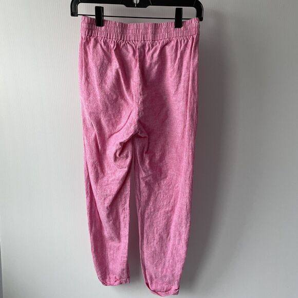 J.Crew Linen Pants Drawstring Tapered Leg Valentine's Day Pink Pockets Size 2 - Picture 7 of 10